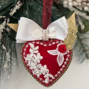 Valentine’s Ornament, Handmade Heart Bauble, Red Gift, Mothers Day Gift